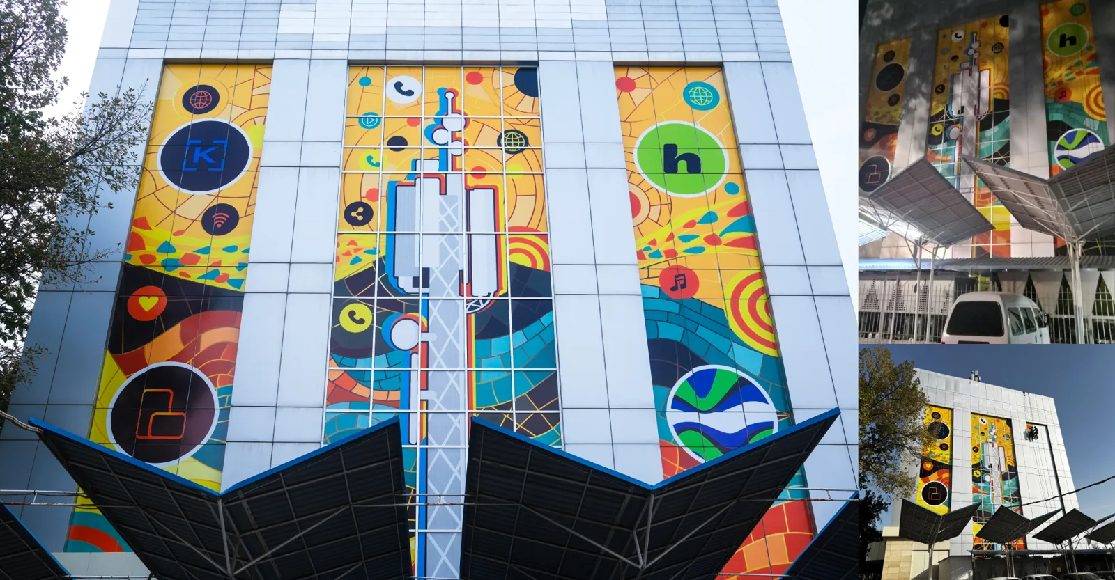 Printed and installed on Beeline’s Tashkent HQ — still up, two years on.