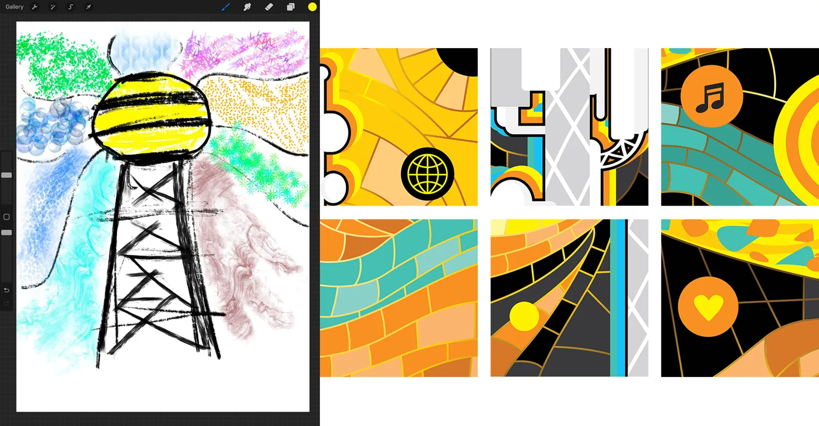 Early sketch and the mosaic-pattern system.