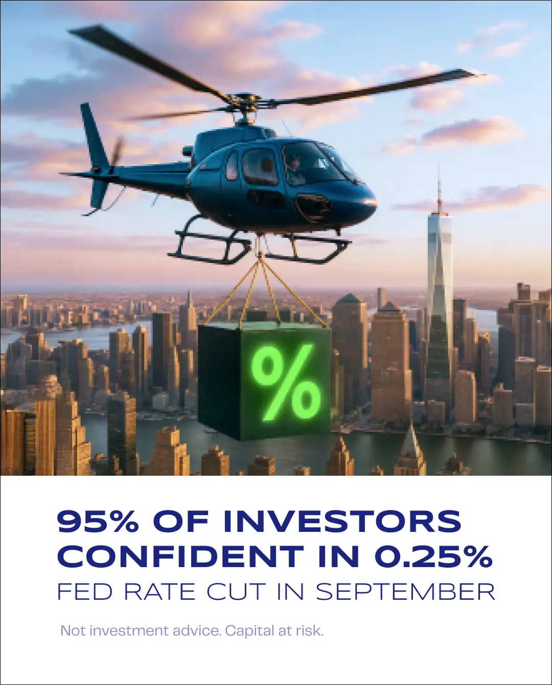 Fed rate cut post with a helicopter