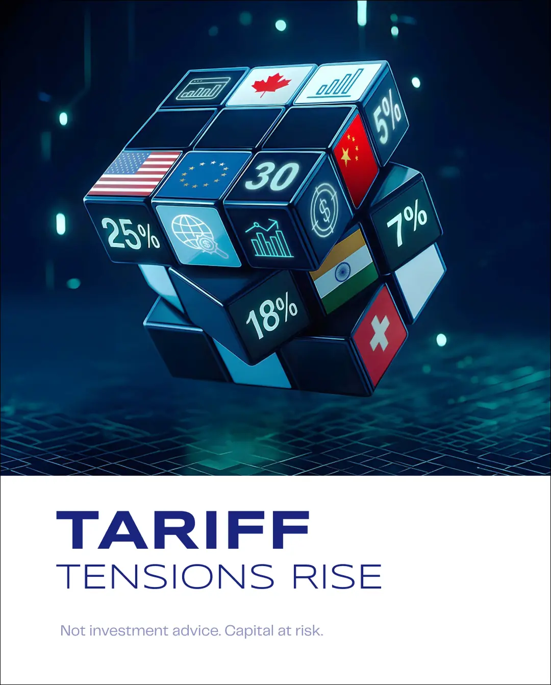 Tariff tensions post with a Rubik’s cube